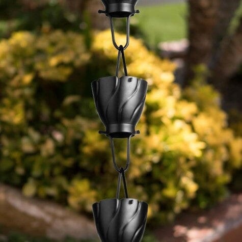 Aluminum Akira Cup Rain Chain Replacement Downspout for Gutters, Matte Black